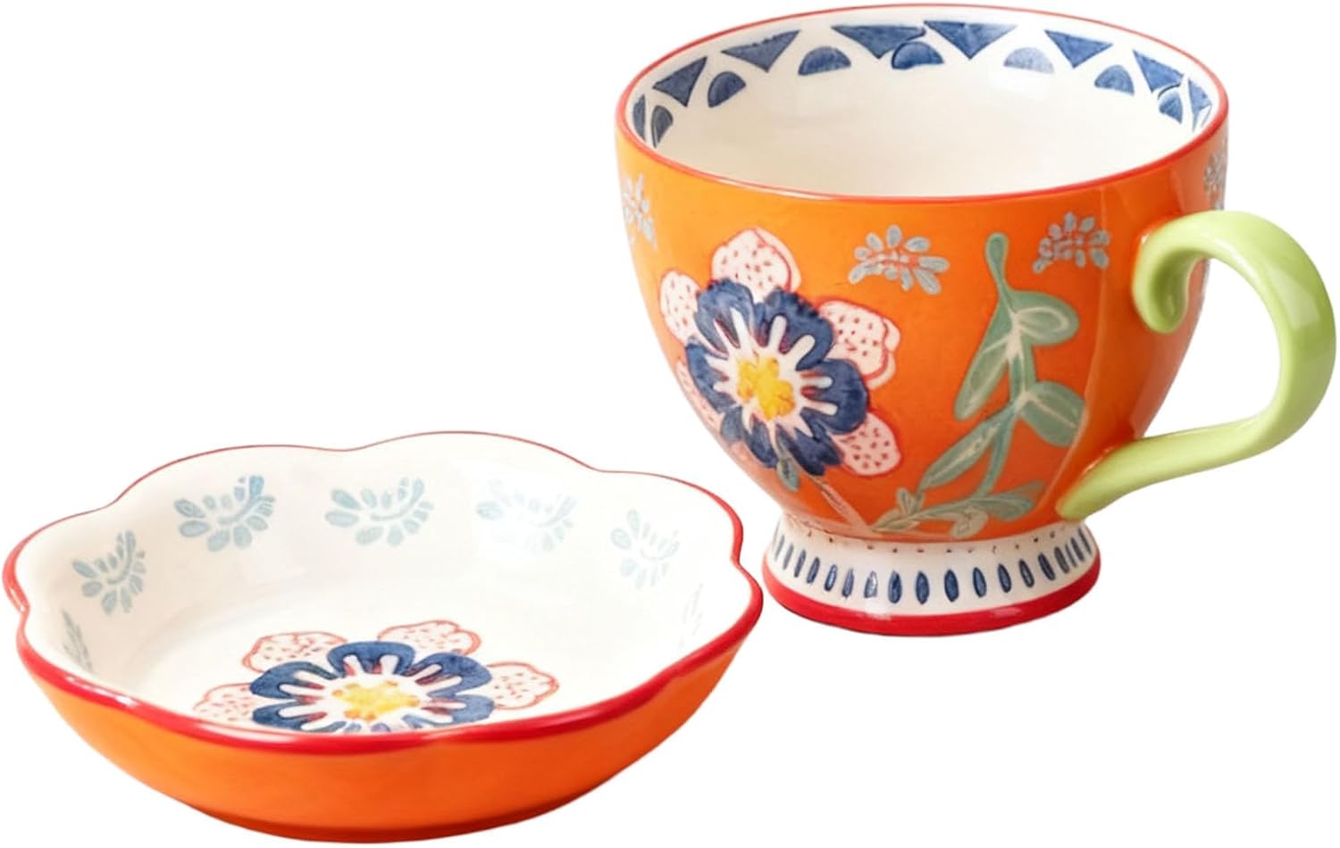 UniqueLife 19oz Hand-Painted Stoneware Soup Mug with Handle & 2-in-1 Lid/Tray — Microwave, Oven Safe Ceramic Soup Bowl for Soup, Coffee, Oatmeal — Giftable Comfort Bowl, Warm Orange