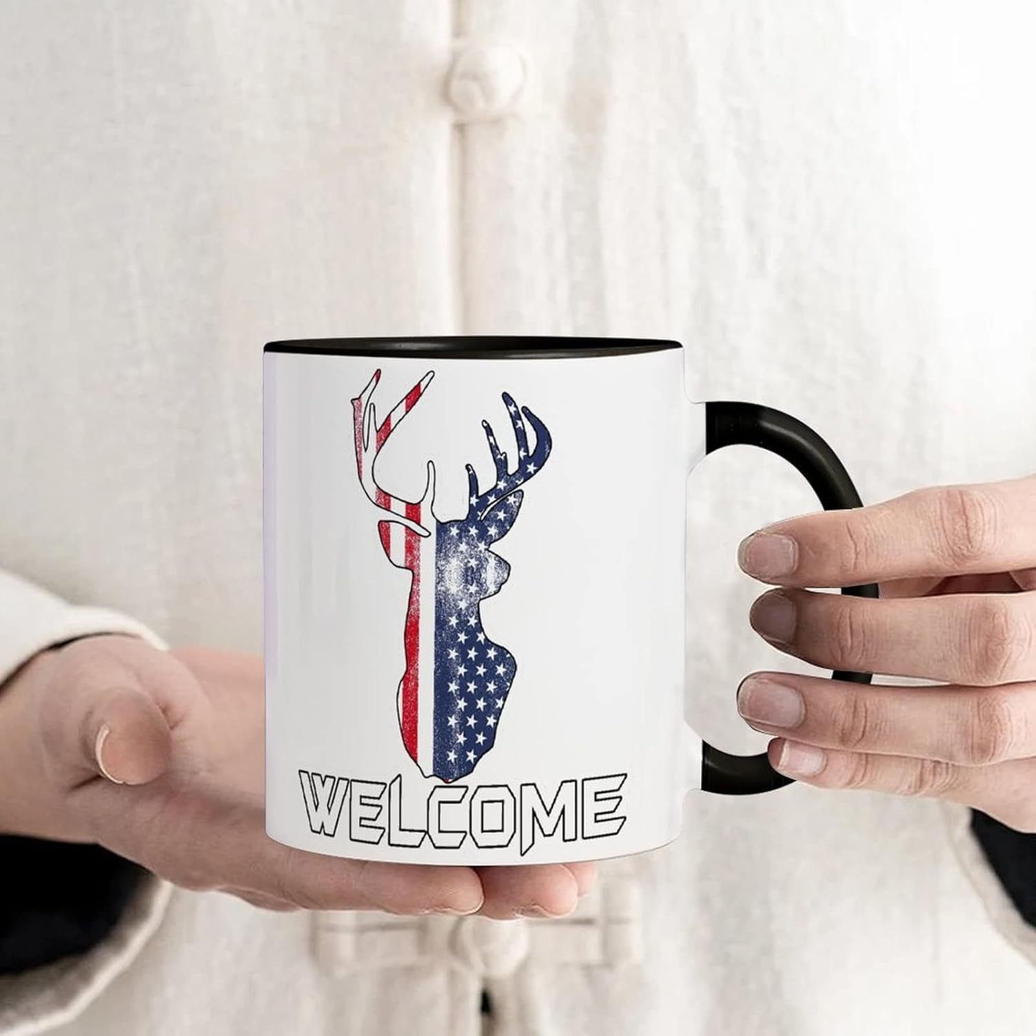 4th of July Welcome Cattle Coffee Cup, 11oz Mug with Quotes, Patriotic Porcelain Smooth Coffee Mugs for Latte Coffee Yoghurt, Thanksgiving Valentine’s Day Weightlifting New Home Gift