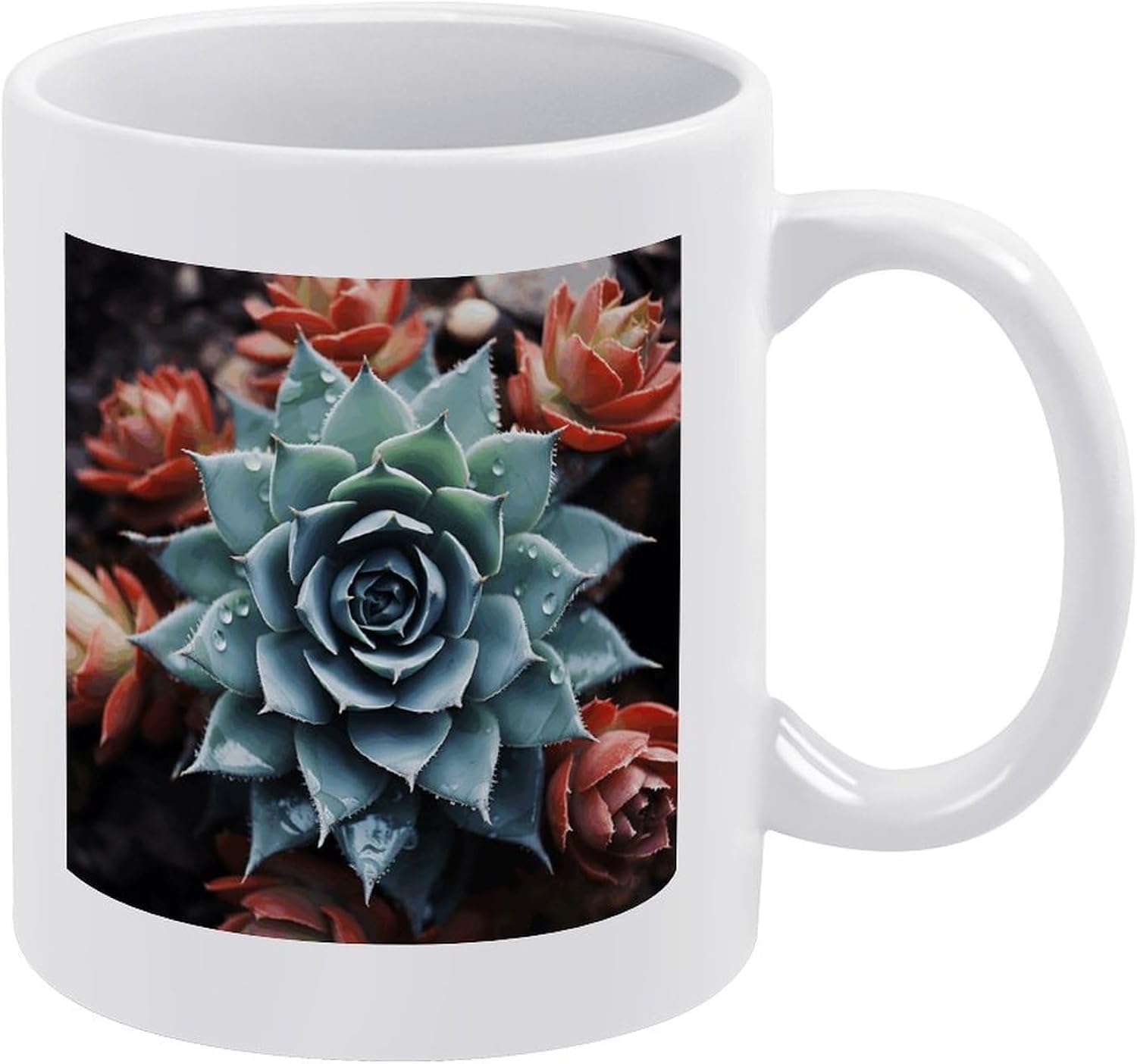 Succulent Plant Mug with Handle Tea Cup Personalized Novelty Coffee Mug Thickened Anti-slip Ceramic Mugs Luxurious White Mugs 12 Oz for Men Women Office Work