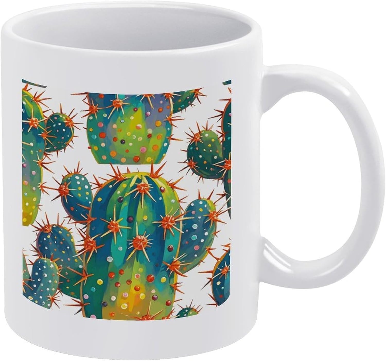 Cute Cactus Seamless Illustration Mug with Handle for Ceramic Coffee Drinks Mug Cappuccino Cafe Mocha Latte And Tea Cup Sublimation White Coffee Cup Comfortable for Office And Home