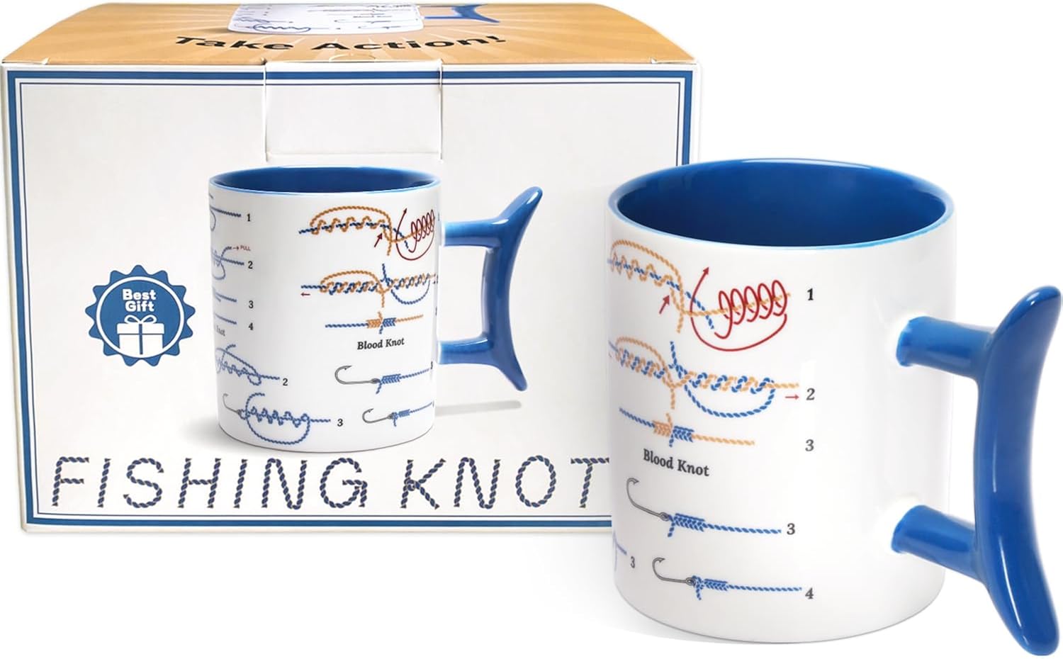 Fishing Knot Coffee Mug - Learn How to Tie Five Fishing Knots - Fun Present for Fishing Enthusiasts, Sailor, Boat Lover