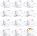 Maxdot 12 Set 2.7 OZ Porcelain Espresso Cups with Saucers White Ceramic Coffee Cups and Saucers Cappuccino Mug Latte Cup for Cafe Mocha Barista Coffee Shop