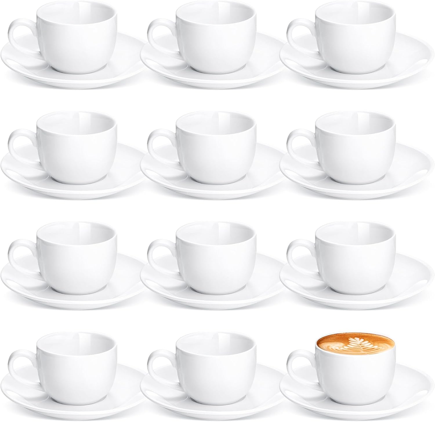 Maxdot 12 Set 2.7 OZ Porcelain Espresso Cups with Saucers White Ceramic Coffee Cups and Saucers Cappuccino Mug Latte Cup for Cafe Mocha Barista Coffee Shop