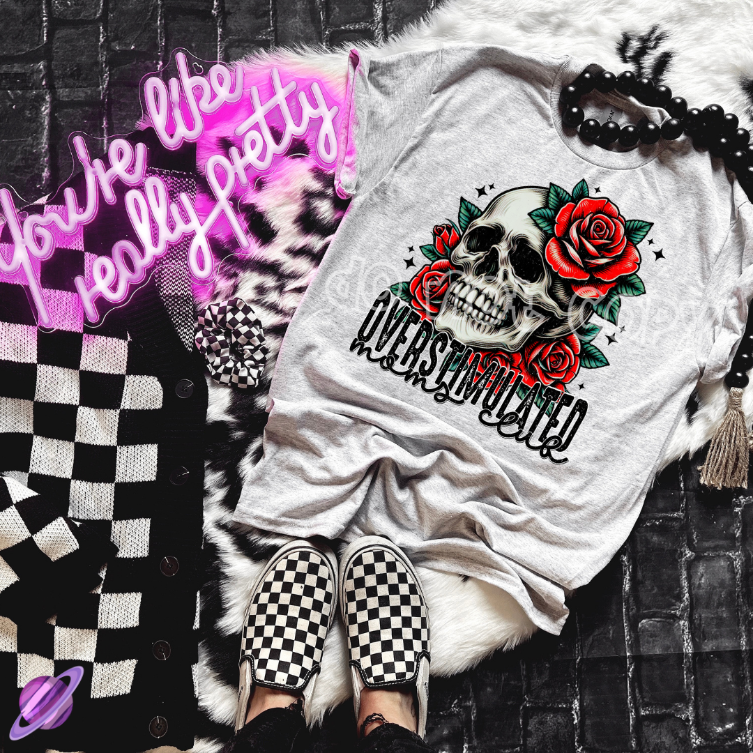 OVER STIMULATED MOMS CLUB SKULL ROSE TEE Hoodie, Sweatshirt | CoreVibeTees.com (Image 1)