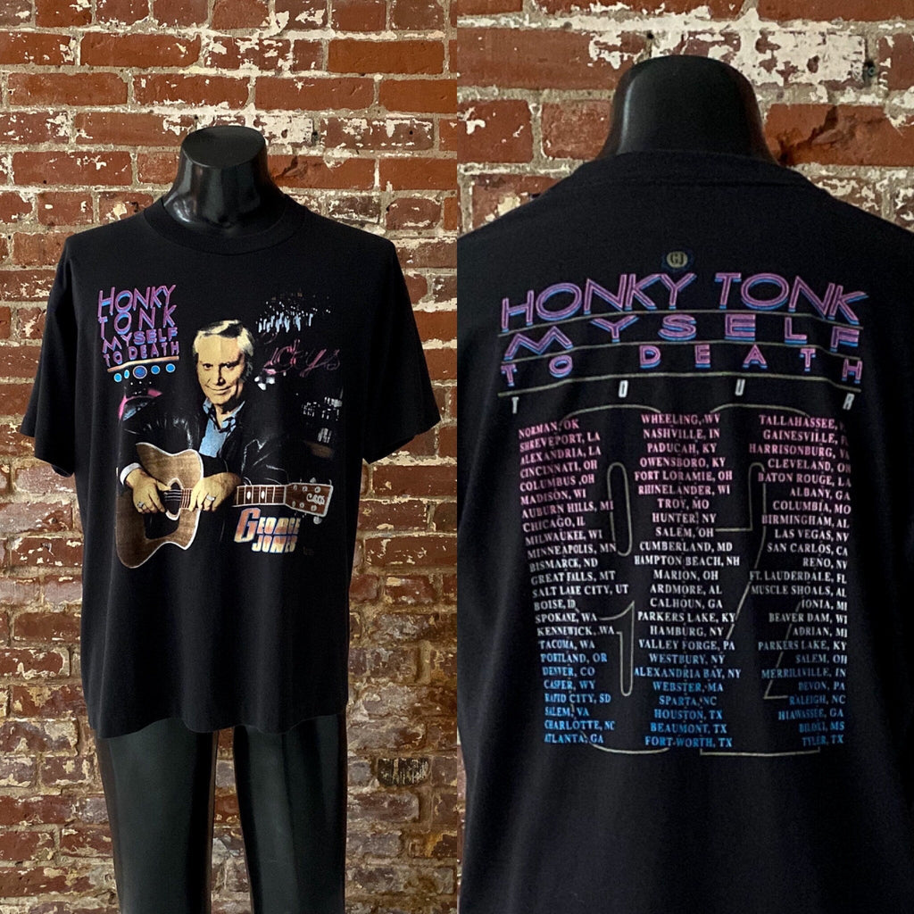 90s George Jones Honky Tony Myself To Death Tour T-Shirt. Vintage 1992 George Jones Tour Tee Hoodie, Sweatshirt