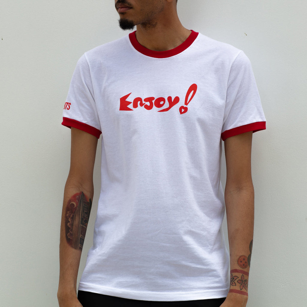 Enjoy! Ringer Tee (White/Red) Hoodie, Sweatshirt | CoreVibeTees.com (Image 3)
