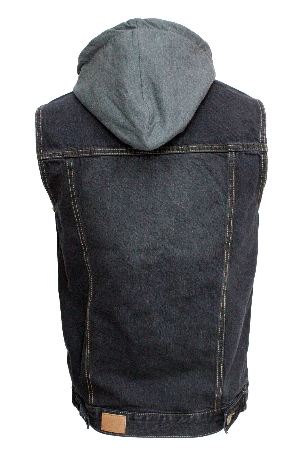 Black Washed Denim Battle Vest w/ Detachable Hoodie T-Shirts, Sweatshirt | CoreVibeTees.com (Image 2)