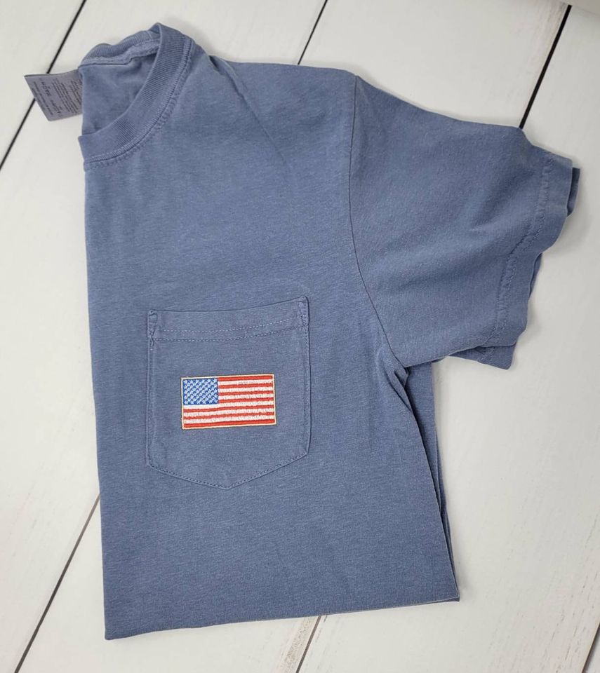 Embroidered USA Flag Pocket Tee