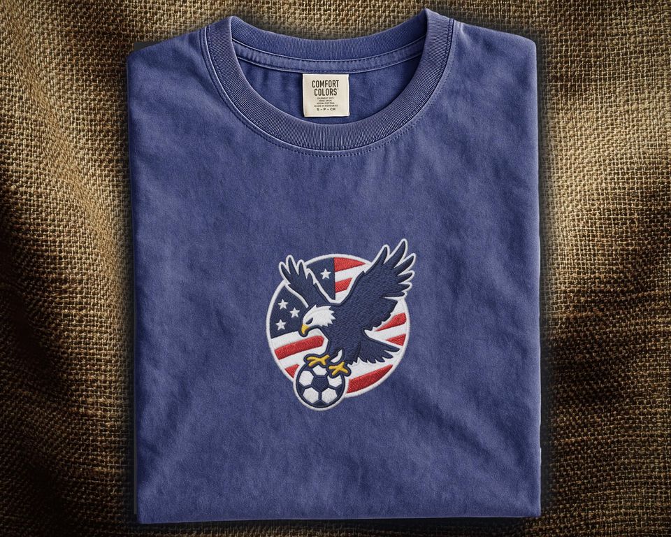 Comfort Colors Bald Eagle Soccer Embroidered T-Shirt