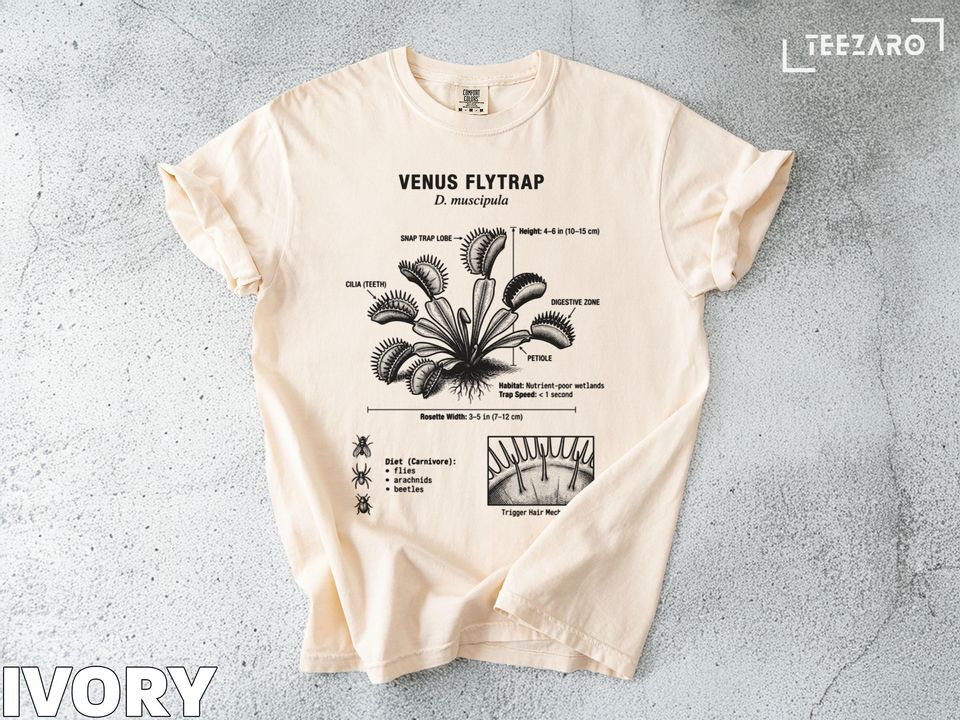 Venus Flytrap T-Shirt: Carnivorous Plant, Botanical Print, Detailed Illustration