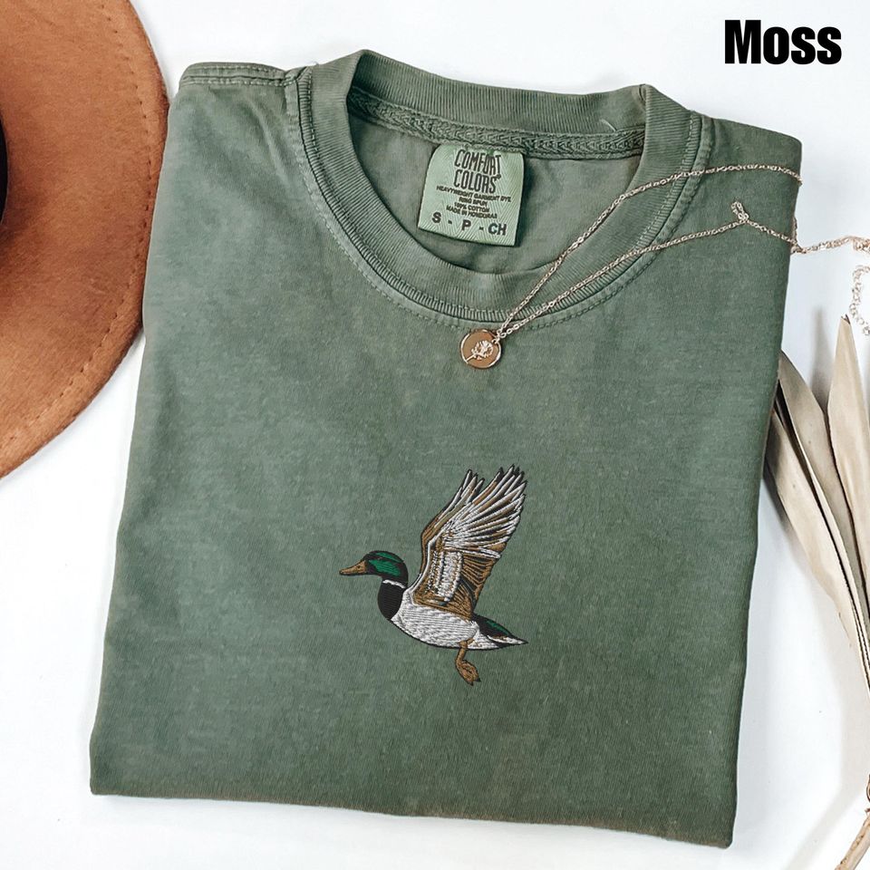 Embroidered Duck Comfort Colors Shirt | Animal Lover Shirt | Embroidery Shirt | Embroidered Gift | Duck Shirt