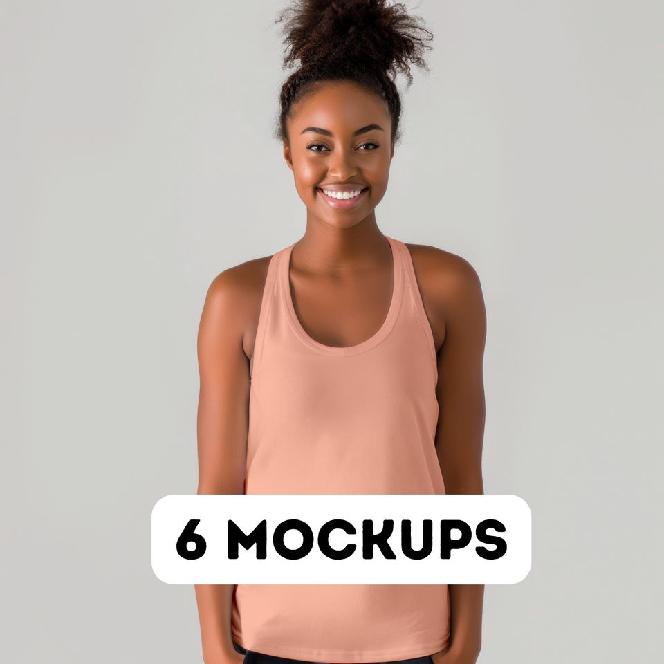 Next Level 1533 Light Orange Mockup Womens tank top 1533 Mockup, Orange 1533 Racerback Tank Top, Next Level mock-up, 6 female model mocks
