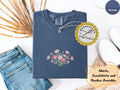 Embroidered crewneck wildflower pocket t-shirt, Embroidered flower shirt, Spring clothing, Floral tee, Comfort Colors tshirt