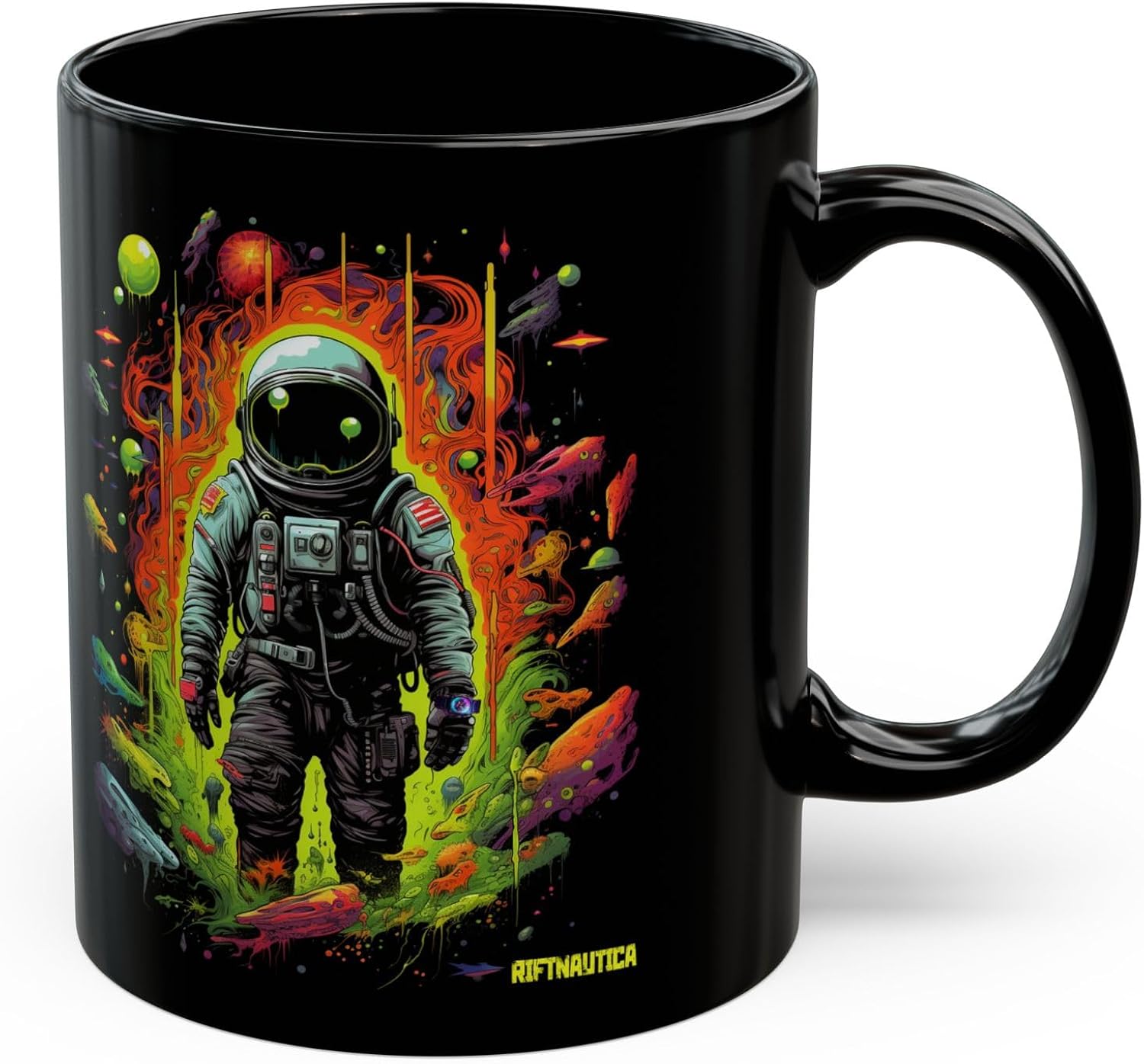 Psychedelic Astronaut Mug - Neon Space Warrior Coffee Cup - Trippy Galaxy Explorer Gift for Sci-Fi Rebels | 11oz 15oz
