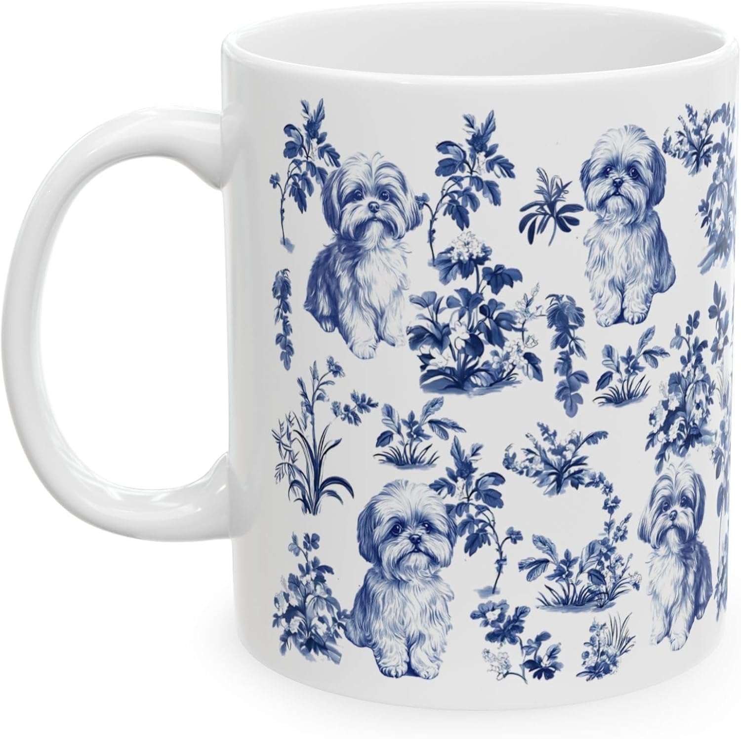 Shih Tzu Dog French Toile De Jouy Coffee Mug - Inspired By Toile De Jouy Coffee Mug - Dog Lover Gifts - Gifts For Women- Pet Lovers On Mothers Day- Birthday- Holiday 11oz