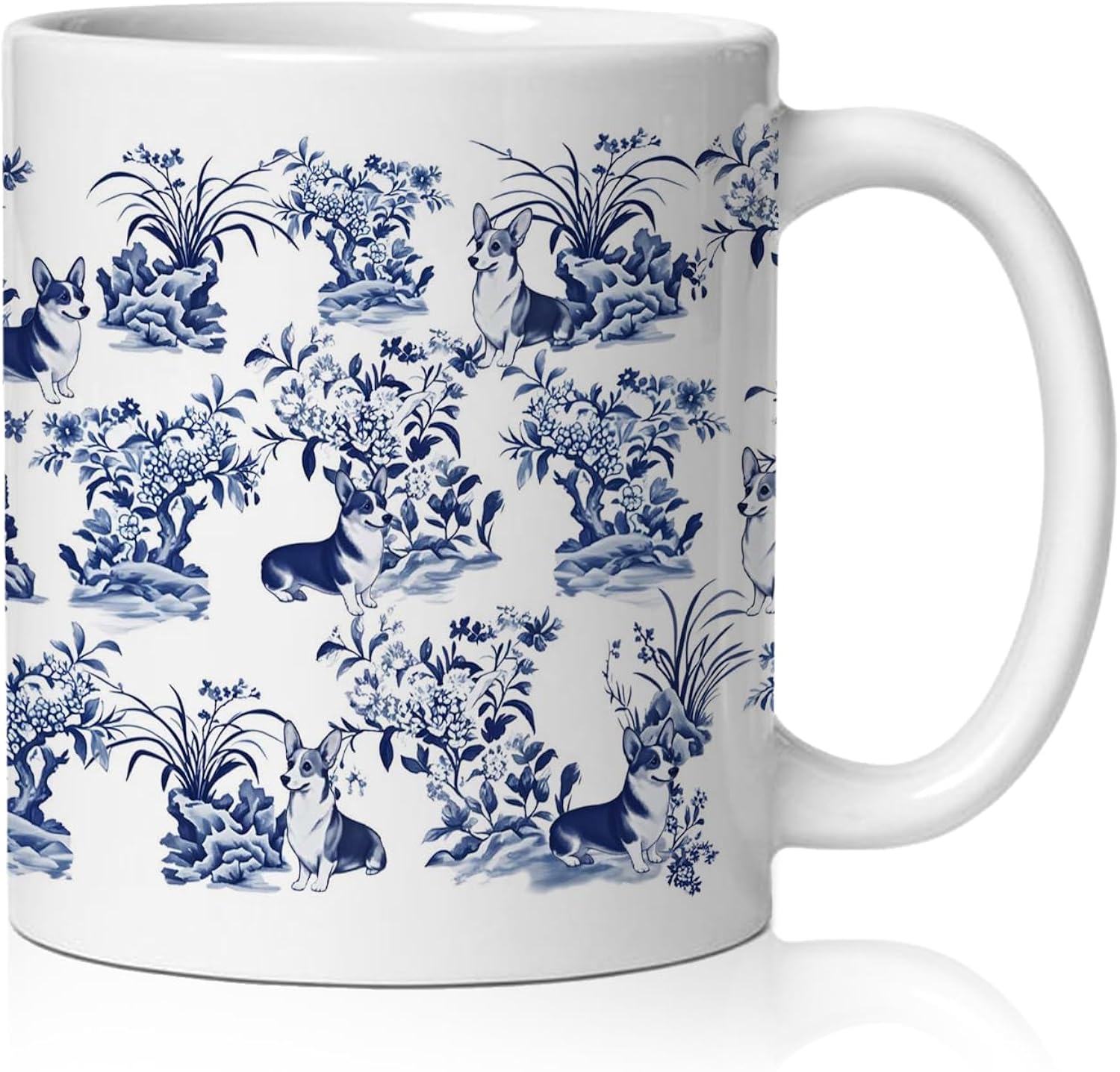 Blue and White Chinoiserie Corgi Mug, French Country Dog Coffee Cup Ceramic, Gifts for Corgi Lovers, Grandmillennial Dog Ceramic Coffee Tea Mug 11 oz
