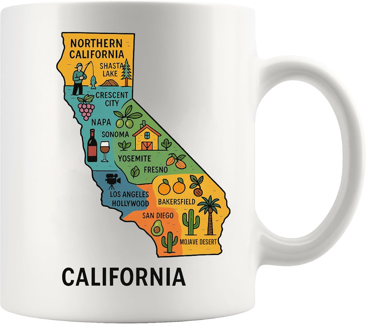 California State Mug California State Map Mug Travellers Travel Souvenir Gift Californian Gift to Friends Novelty Drinkware Ceramic Mug 11 oz White