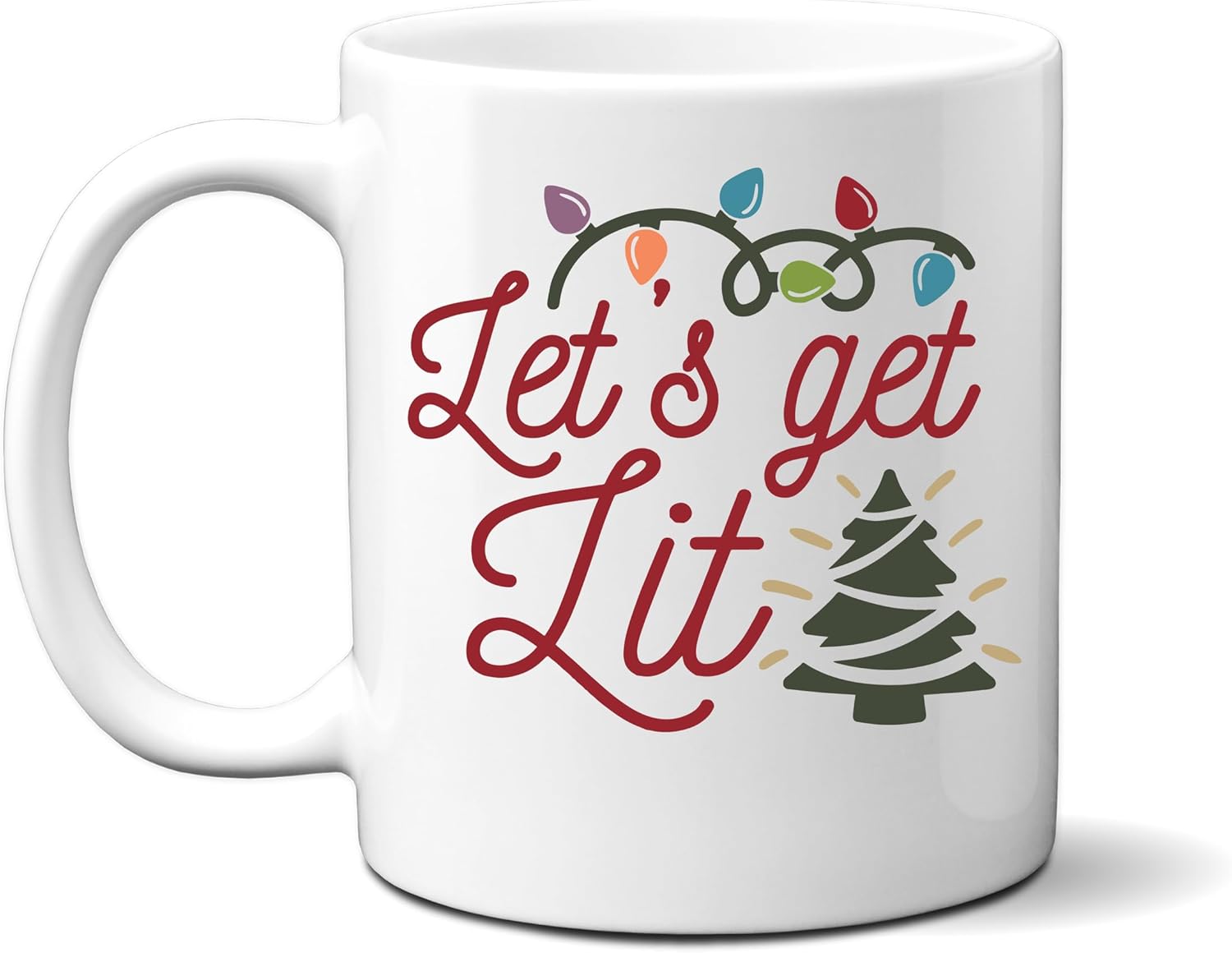 Let's Get Lit Funny Christmas Mug, Novelty Christmas Coffee Mug, 11oz Ceramic Holiday Coffee Mug, Christmas Party Cups for Table Decorations, White Elephant Gifts, Coworkers