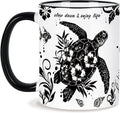 Sea Turtle Coffee Mug 11 Oz Sea Turtle Gifts Valentines Day Birthday Gift for Women Men, Boho Black and White Coffee Mug, Birthday Gifts for Friends Ceramic Mugs Microwave and Dishwasher Safe