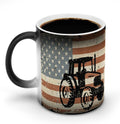 Vintage Patriotic Tractor U.S.A. Flag Cute Coffee Mug Hot Changing Personalized Ceramic Tea Cups with Handle
