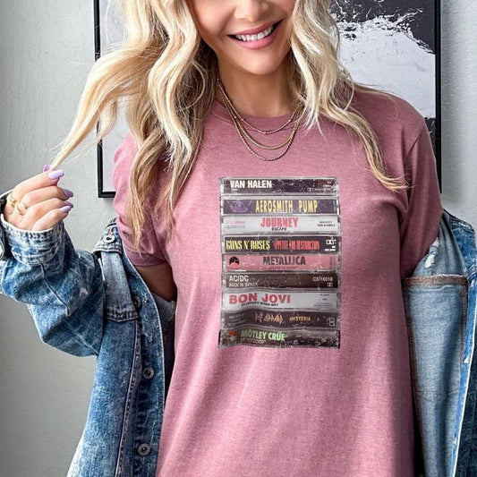 80s Rock Cassette T-Shirt, Vintage Style Retro Eighties ACDC, Aerosmith, Journey, Guns Roses, Matallica, Def Leppard Gift Music, Gift For Him Her, Free Shipping