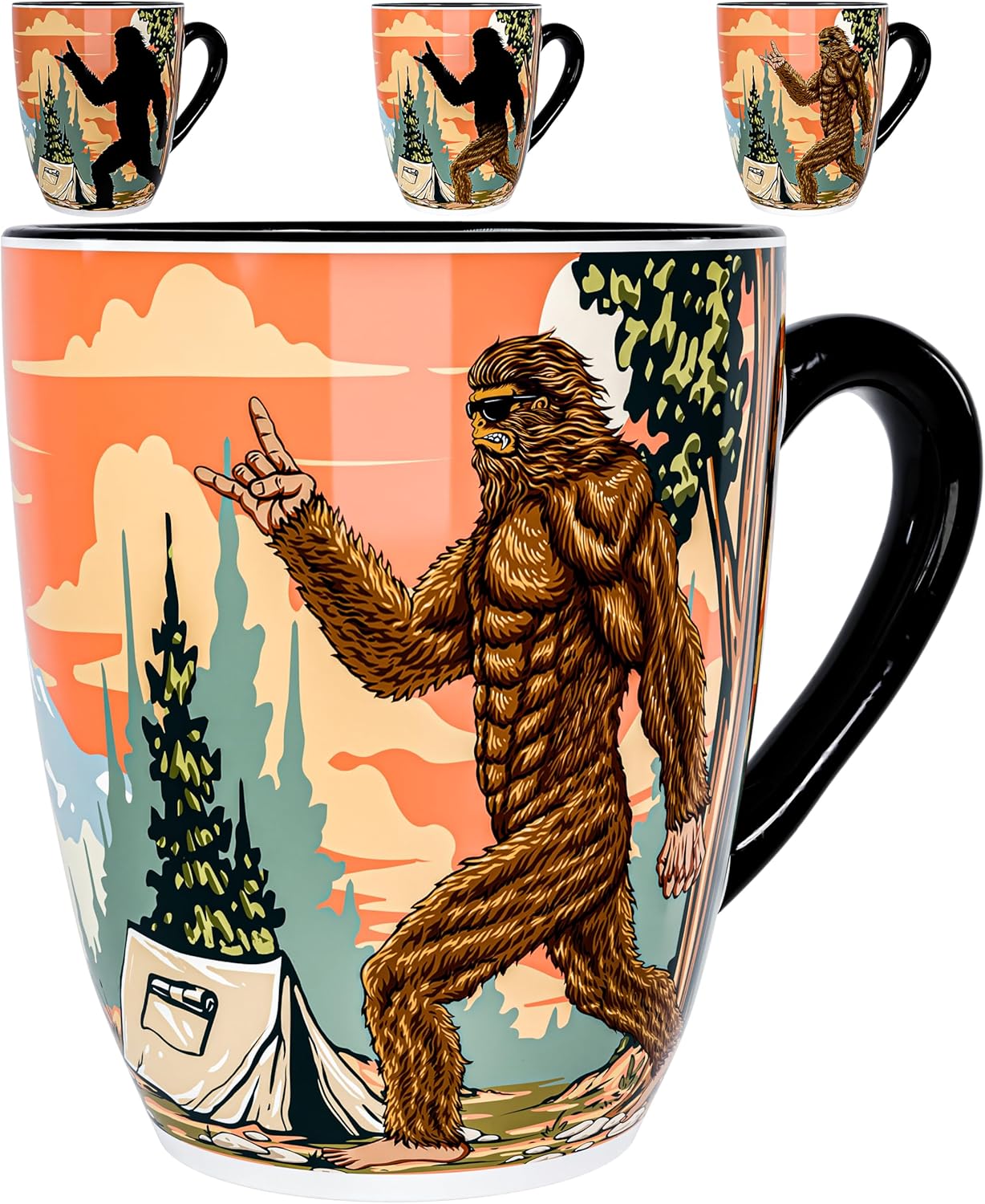 Color Changing Bigfoot Coffee Mug 15OZ - Ceramic Heat Sensitive Cup Hot Cocoa Tea Milk Mugs Hot Drinks and beverages Unique Beautiful Funny Holiday Christmas gift Idea Sasquatch Cryptid lovers men dad