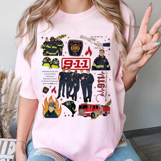 9 1 1 Tv Show T Shirt, American Tv Series Shirt, Evan Buckley Homage Retro, Fiction Character, Rescue Squad, Tv Series Fan Gifts, Unisex T-Shirt, Gifts For Men Women, Short Sleeve Tee Shirt