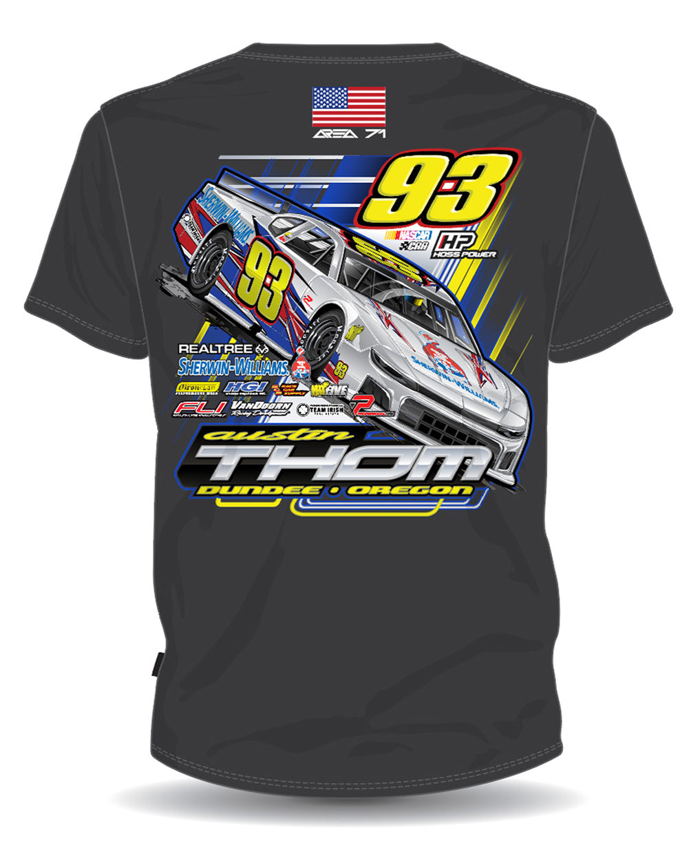 #93 Austin Thom Race Car Charcoal Tee Hoodie, Sweatshirt | CoreVibeTees.com (Image 2)