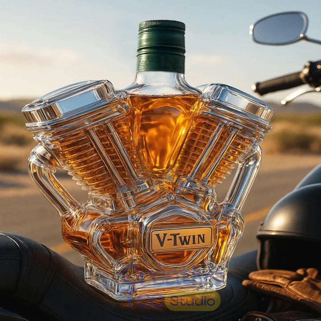 V-Class Motorcycle Engine ‘Unleaded’ Glass Whiskey Bottle