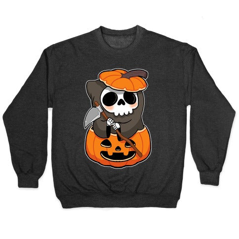 Cute Halloween Grim Reaper Crewneck Sweatshirt T-Shirts, Hoodie | CoreVibeTees.com (Image 1)