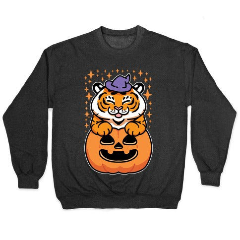 Cute Halloween Tiger Crewneck Sweatshirt T-Shirts, Hoodie | CoreVibeTees.com (Image 1)