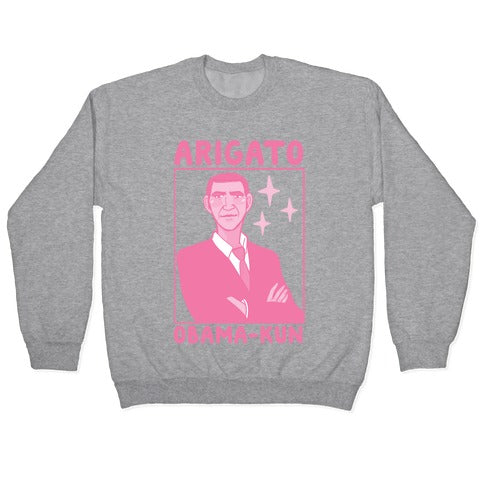 Arigato, Obama-kun Crewneck Sweatshirt T-Shirts, Hoodie | CoreVibeTees.com (Image 2)