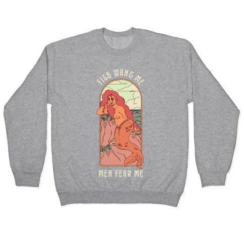 Fish Want Me Men Fear Me Mermaid Crewneck Sweatshirt T-Shirts, Hoodie | CoreVibeTees.com (Image 2)