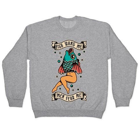 Fish Want Me Men Fear Me Reverse Mermaid Crewneck Sweatshirt T-Shirts, Hoodie | CoreVibeTees.com (Image 2)
