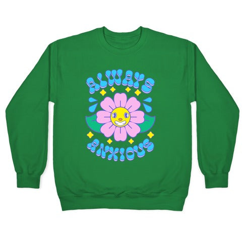Always Anxious Cartoon Flower Crewneck Sweatshirt T-Shirts, Hoodie | CoreVibeTees.com (Image 3)