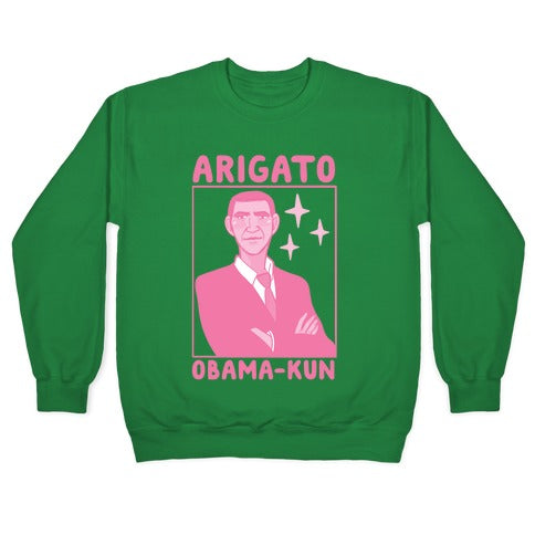 Arigato, Obama-kun Crewneck Sweatshirt T-Shirts, Hoodie | CoreVibeTees.com (Image 3)