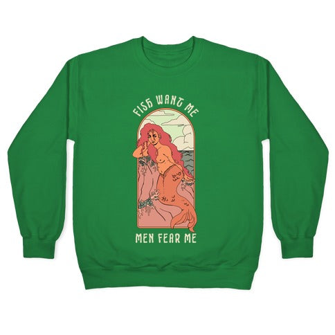 Fish Want Me Men Fear Me Mermaid Crewneck Sweatshirt T-Shirts, Hoodie | CoreVibeTees.com (Image 3)