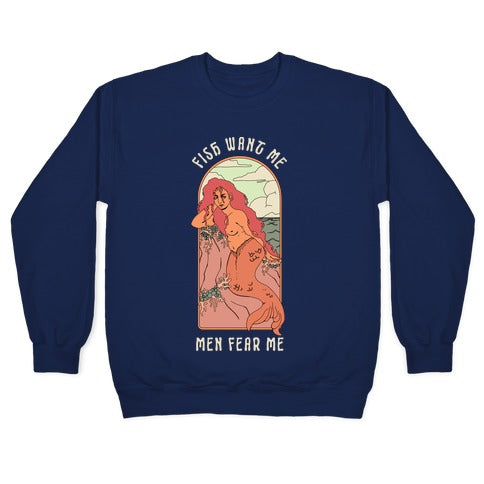 Fish Want Me Men Fear Me Mermaid Crewneck Sweatshirt T-Shirts, Hoodie | CoreVibeTees.com (Image 4)