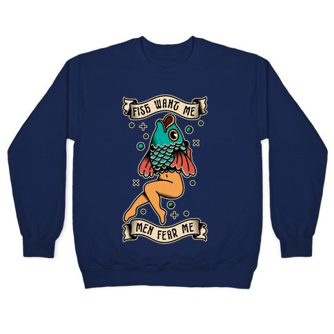 Fish Want Me Men Fear Me Reverse Mermaid Crewneck Sweatshirt T-Shirts, Hoodie | CoreVibeTees.com (Image 4)