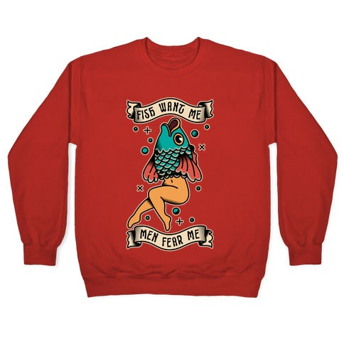 Fish Want Me Men Fear Me Reverse Mermaid Crewneck Sweatshirt T-Shirts, Hoodie | CoreVibeTees.com (Image 5)