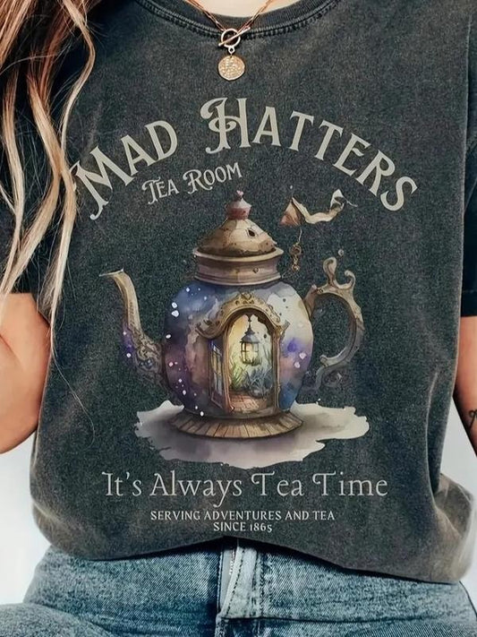 A Family In A Kettle, Letter- Graphic Print-Round Neck Casual Sport Short Sleeve T-Shirt-Fashion Women, Family trip Shirt