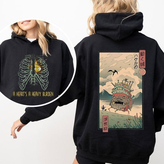 A Heart's A Heavy Burden 2 Sided Hoodie, Sweatshirt, T-shirt, Howls Moving Castle Tee, Studio Ghibli, Anime