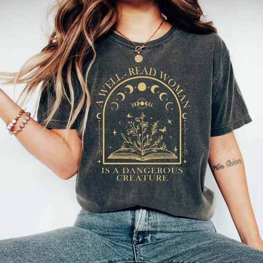 A Well Read Woman Is A Dangerous Creature T-shirt, Bookish Gifts, Book Lover Tee, Gift For Her, Bookish T-shirt, Retro Book Shirt