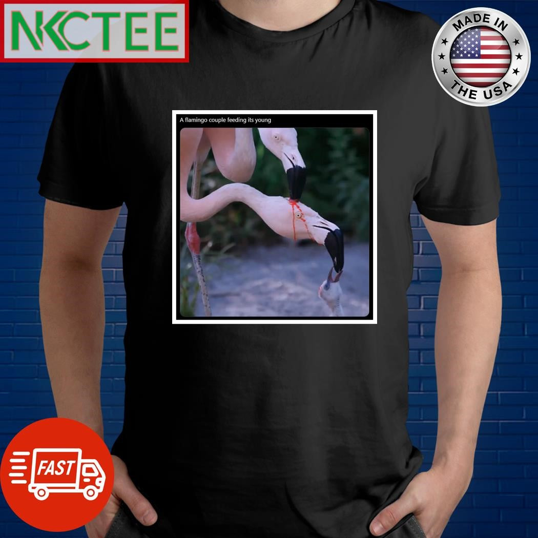 A flamingo couple feeding its young shirt
