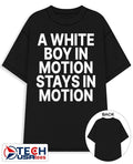 A white boy in motion shirt