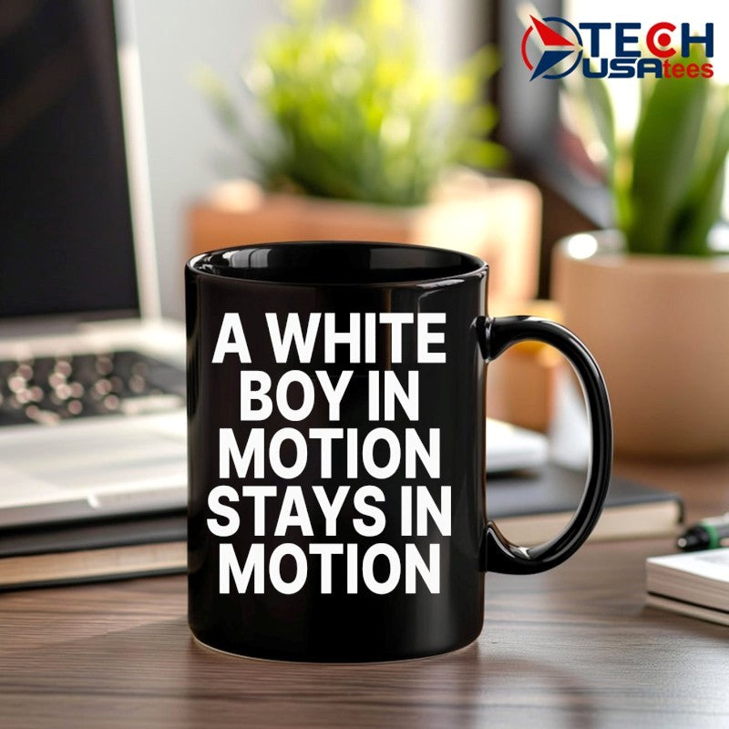 A white boy in motion shirt
