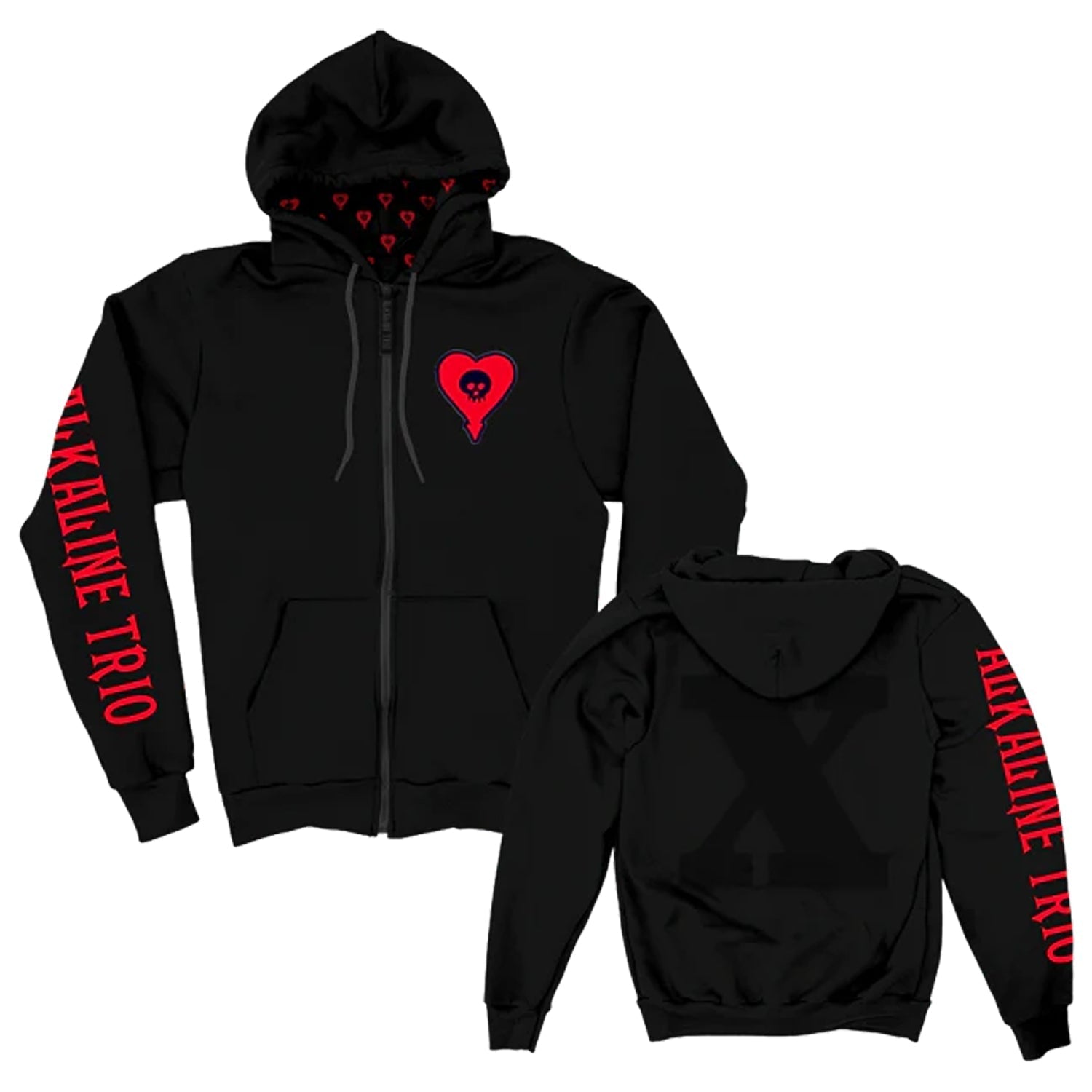 Heart Skull Embroidered Zip-Up Hoodie (Black) T-Shirts, Sweatshirt | CoreVibeTees.com