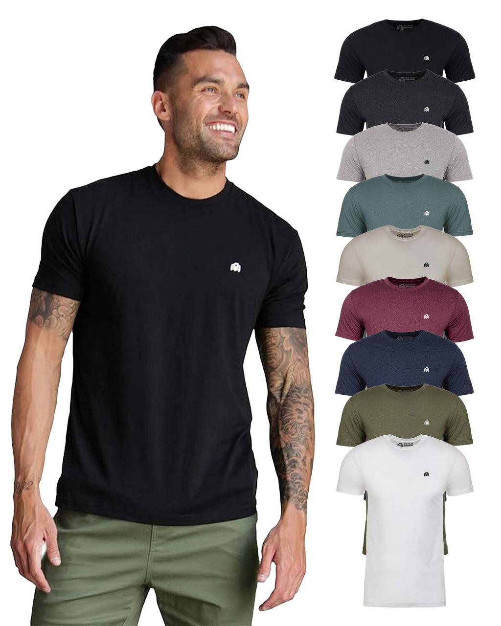 Basic Tee 9-Pack  (Black/Charcoal/Grey/Indigo/Ivory/Maroon/Navy/Olive Green/White) Hoodie, Sweatshirt | CoreVibeTees.com