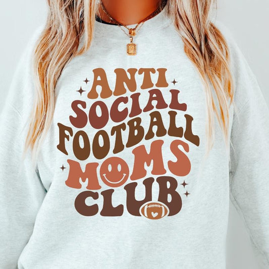 ANTI SOCIAL FOOTBALL MOMS CLUB CREWNECK ( FOOTBALL CREWNECK CASUAL CREWNECK SWEATSHIRT, RUNS TRUE TO SIZE GO UP ONE SIZE FOR THE OVERSIZED LOOK CASUAL WEAR HOLIDAY APPAREL) Hoodie Polyester