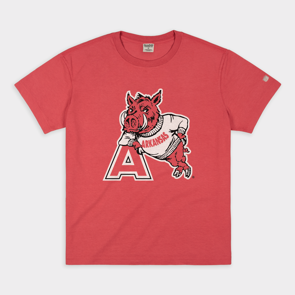 Vintage Arkansas Razorback Leaning Mascot Heavyweight Tee Style001 Hoodie, Sweatshirt | CoreVibeTees.com (Image 1)